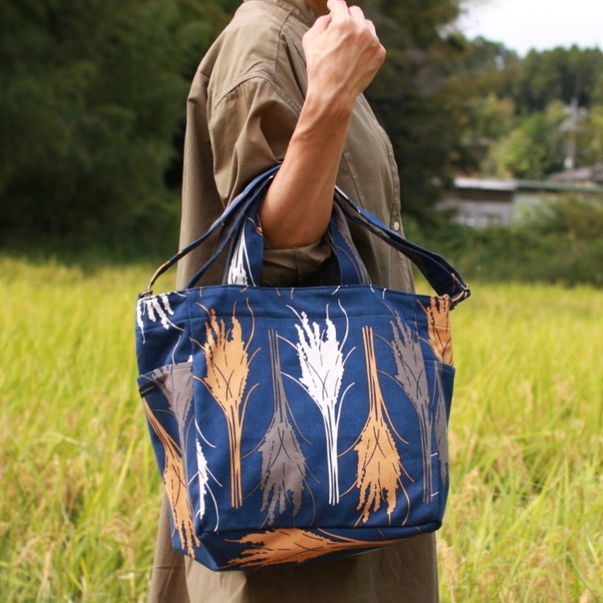 ショルダートート 「イネ」オイシイネ!_稲穂(ネイビー)