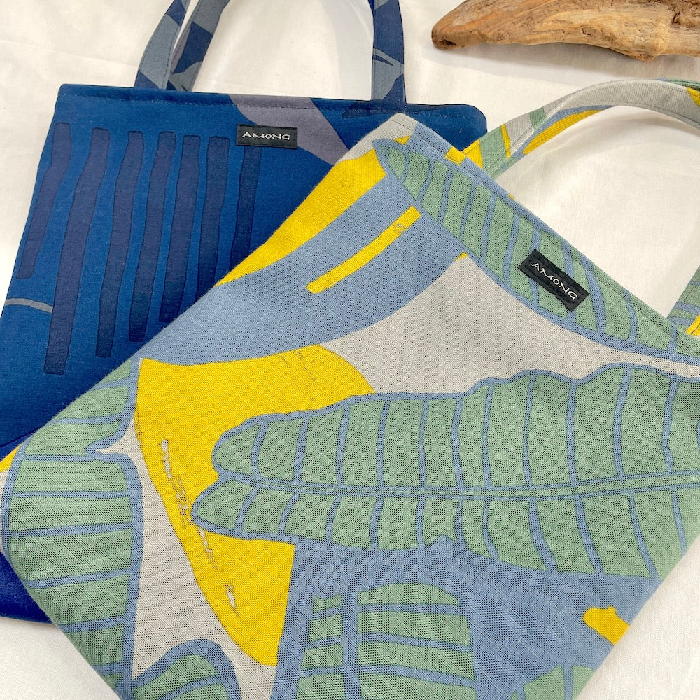 AMONG ミニトート 表:レーヨンリネン 裏:コットン バッグインバッグ 捺染染め 日本製 お散歩バッグ