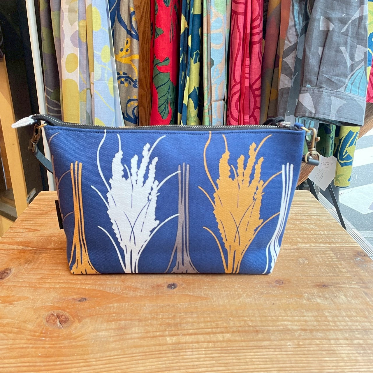 ミニショルダー 「イネ」オイシイネ!_稲穂柄(ネイビー)