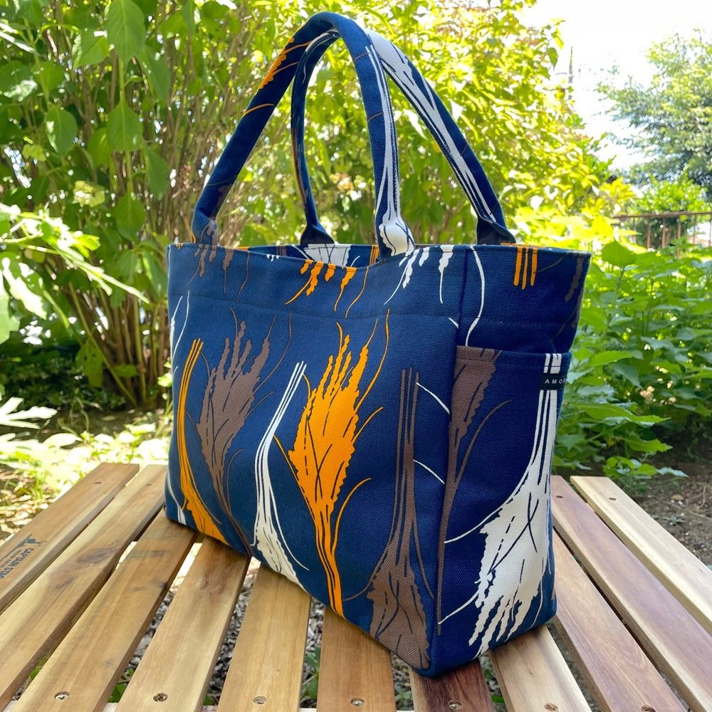 トート(M・サイドポケット付)「イネ」オイシイネ!_稲穂(ネイビー)