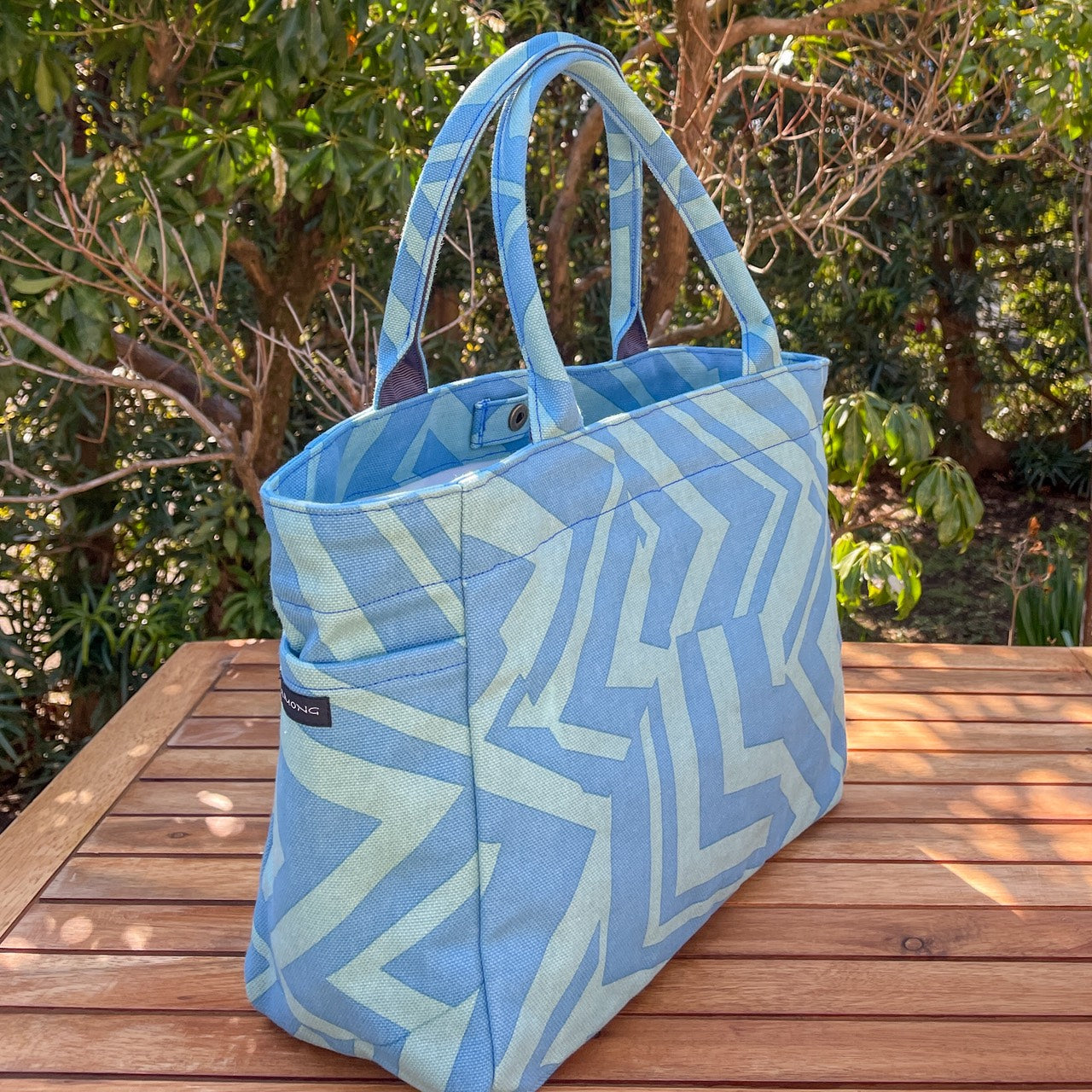 AMONG トートバッグ サイドポケット付き Sサイズ ミチ 育てよう 幾何学柄 日本製 コットン100% 日本の言葉遊び 道 未知