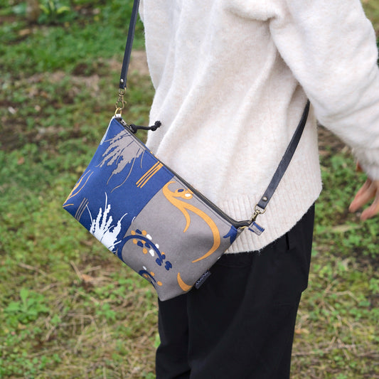 ミニショルダー 「イネ」オイシイネ！_稲穂＆田んぼ（ネイビー＆ブラウン）