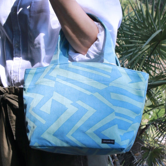 AMONG Sトート ミチ 育てよう 幾何学柄  日本製 綿 コットン100% トートバッグ 道 未知 日本の言葉遊び Sサイズ