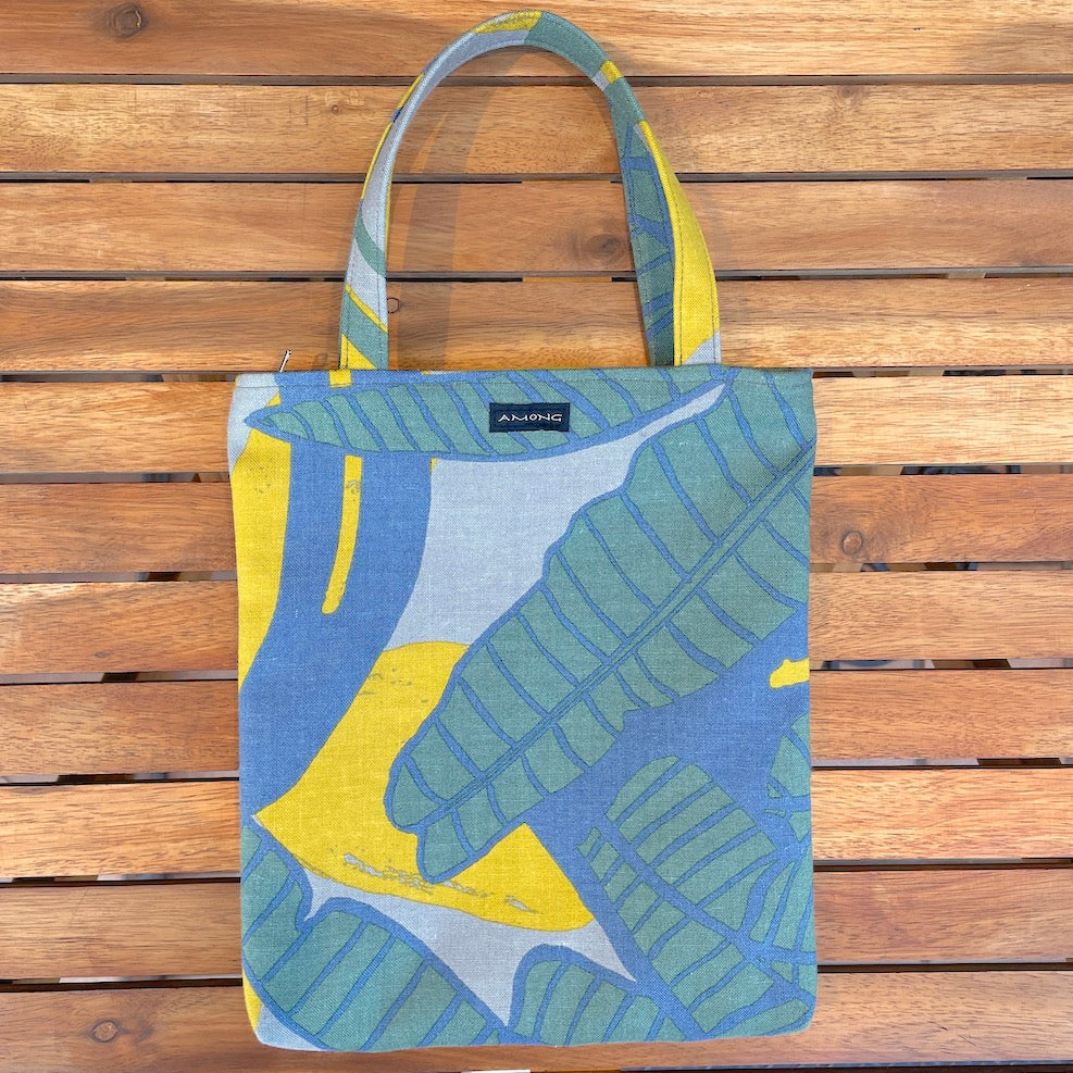 AMONG ミニトート  バナナ 木陰 イエロー&グリーン 表：レーヨンリネン 裏：コットン バッグインバッグ 捺染染め  日本製 