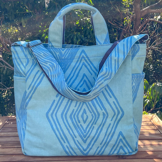 AMONG ショルダートートバッグ ミチ 育てよう ひし柄 菱柄 日本製 綿 コットン100％ 幾何学柄 2WAY 未知 道 日本の言葉遊び