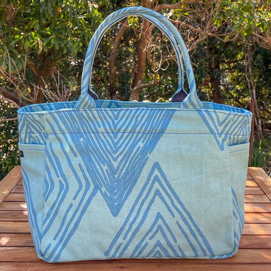 AMONG トートバッグ サイドポケット付き Sサイズ ミチ 育てよう ヒシガラ 日本製 コットン100% 菱形柄　日本の言葉遊び 道 未知