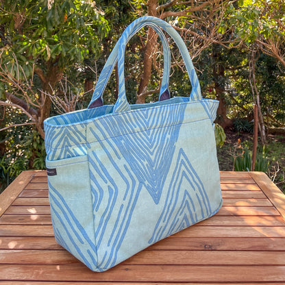 AMONG トートバッグ Mサイズ サイドポケット付 ミチ 育てよう 菱柄 ひし柄 日本製 綿 コットン 100％  大容量 通勤 通学  道 未知 日本の言葉遊び