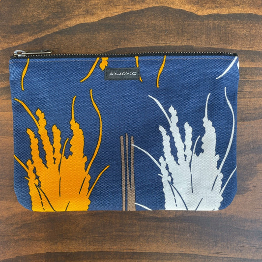 ポーチ 「イネ」_オイシイネ！_稲穂&田んぼ(ネイビー＆ブラウン)1